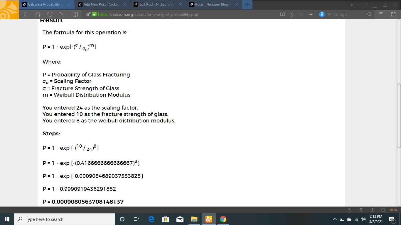 How to Calculate and Solve for Probability of Glass Fracturing | Weibull Statistics | Glass Making Technology
