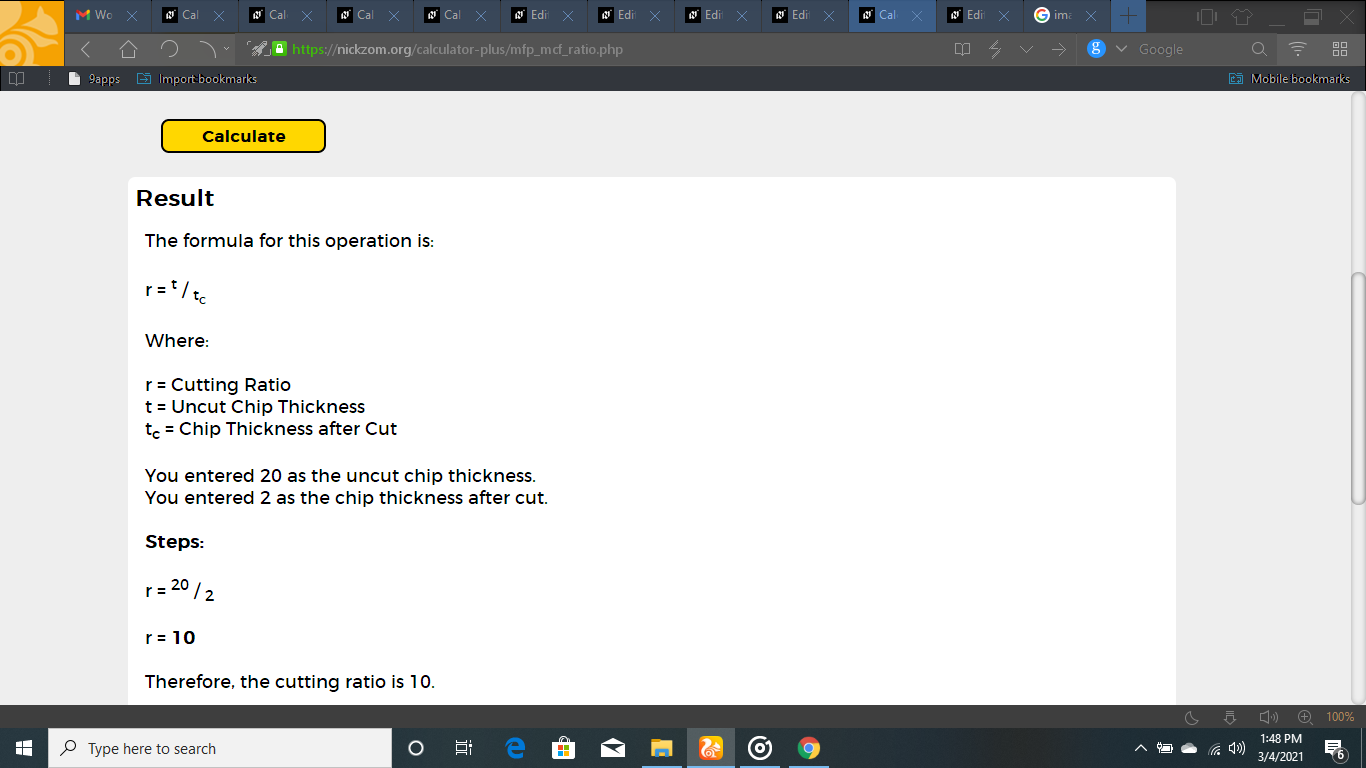 How to Calculate and Solve for Cutting Ratio / Mechanics of Chips Formation