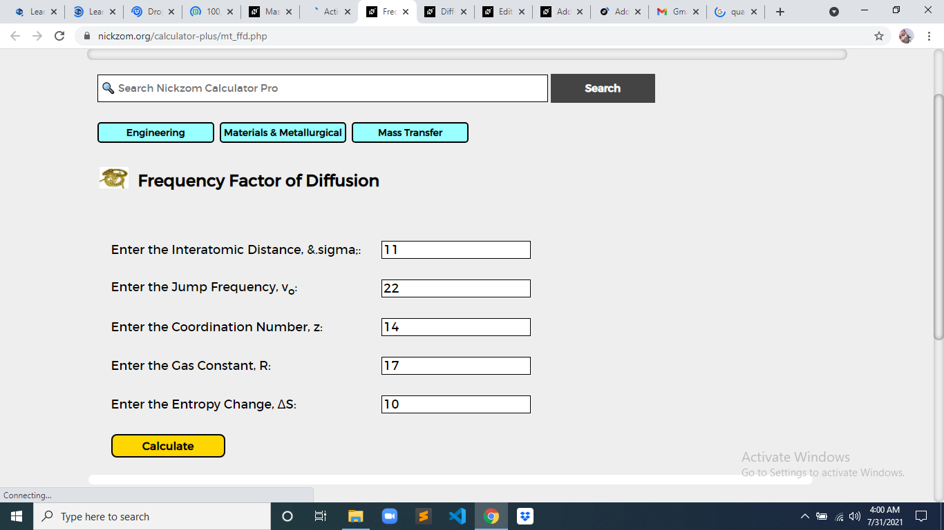 How to Calculate and Solve for Frequency Factor of Diffusion | Mass Transfer