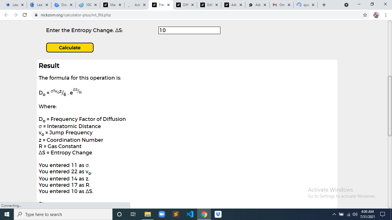 How to Calculate and Solve for Frequency Factor of Diffusion | Mass Transfer