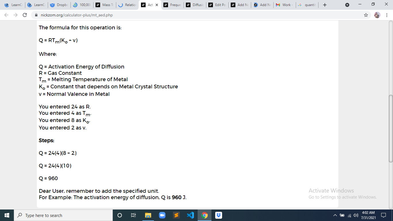 How to Calculate and Solve for Activation Energy of Diffusion | Mass Transfer