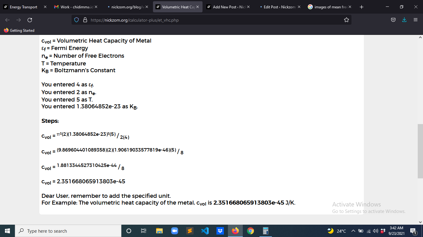 How to Calculate and Solve for Volumetric Heat Capacity of Metal | Energy Transport