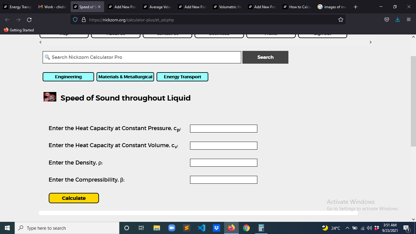 How to Calculate and Solve for Speed of Sound throughout Liquid | Energy Transport
