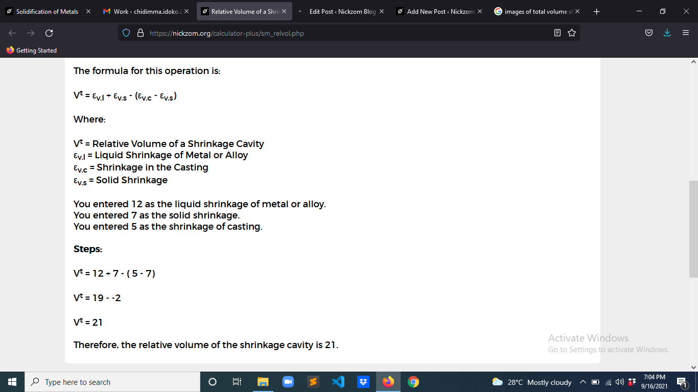 How to Calculate and Solve for the Relative Volume of a Shrinkage Cavity | Solidification of Metals