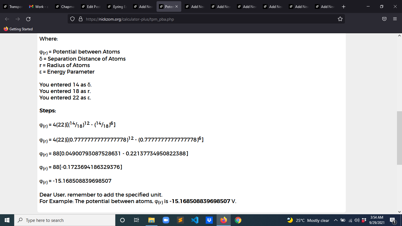 How to Calculate and Solve for Potential between Atoms | Transport Phenomena