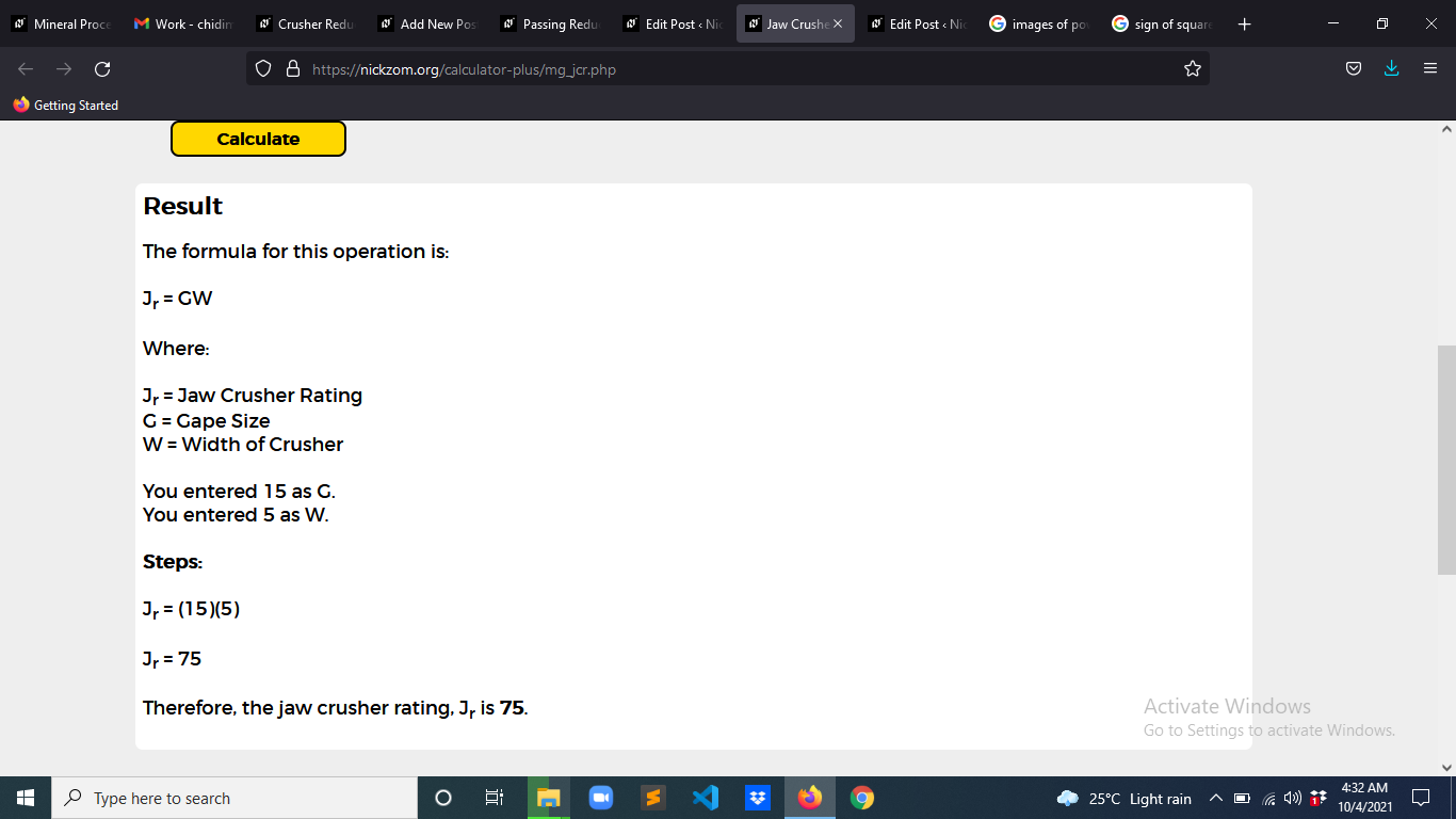 How to Calculate and Solve for Jaw Crusher Rating | Mineral Processing