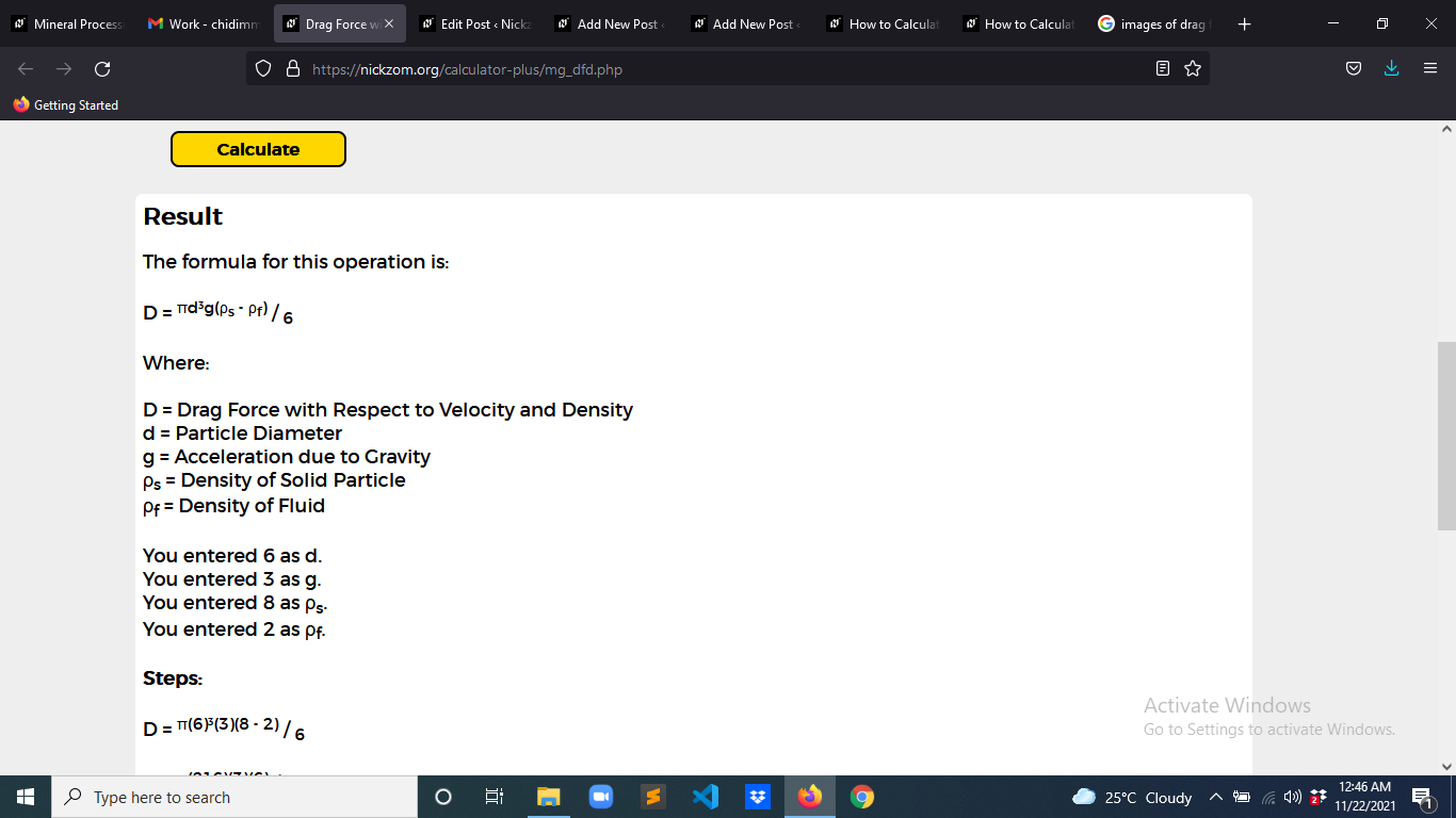 How to Calculate and Solve for Drag Force with Respect to Velocity and Density | Mineral Processing