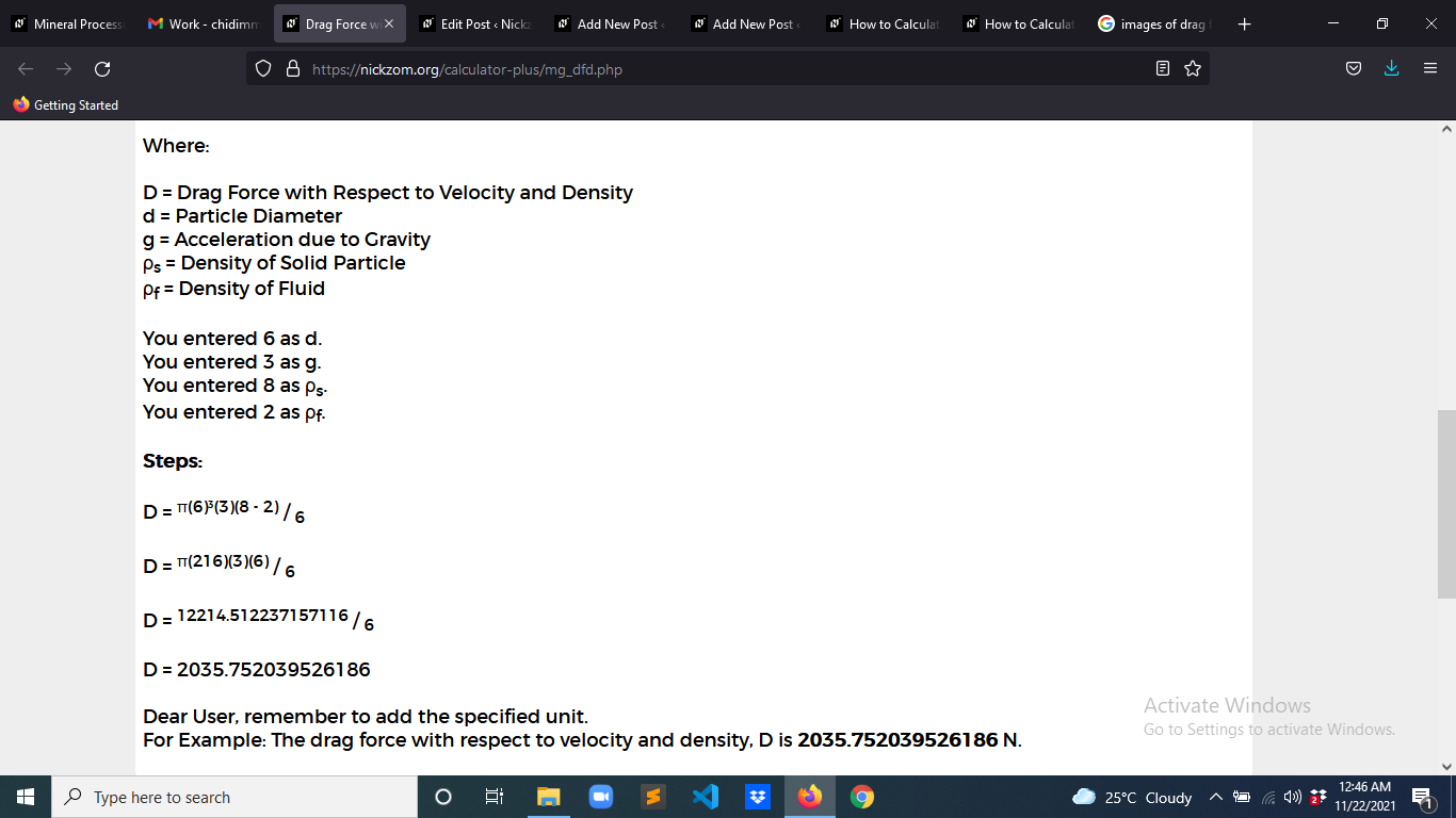 How to Calculate and Solve for Drag Force with Respect to Velocity and Density | Mineral Processing
