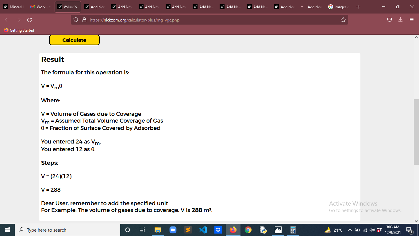 How to Calculate and Solve for Volume of Gases due to Coverage | Mineral Processing