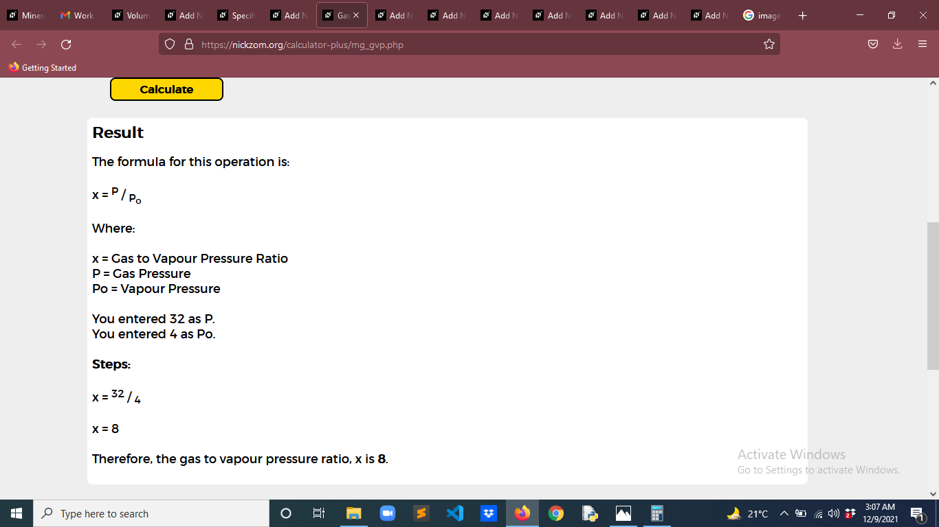 How to Calculate and Solve for Gas to Vapour Pressure Ratio | Mineral Processing