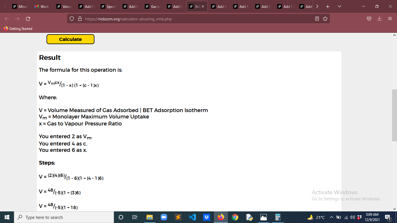 How to Calculate and Solve for Volume Measured of Gas Adsorbed | BET Adsorption Isotherm | Mineral Processing