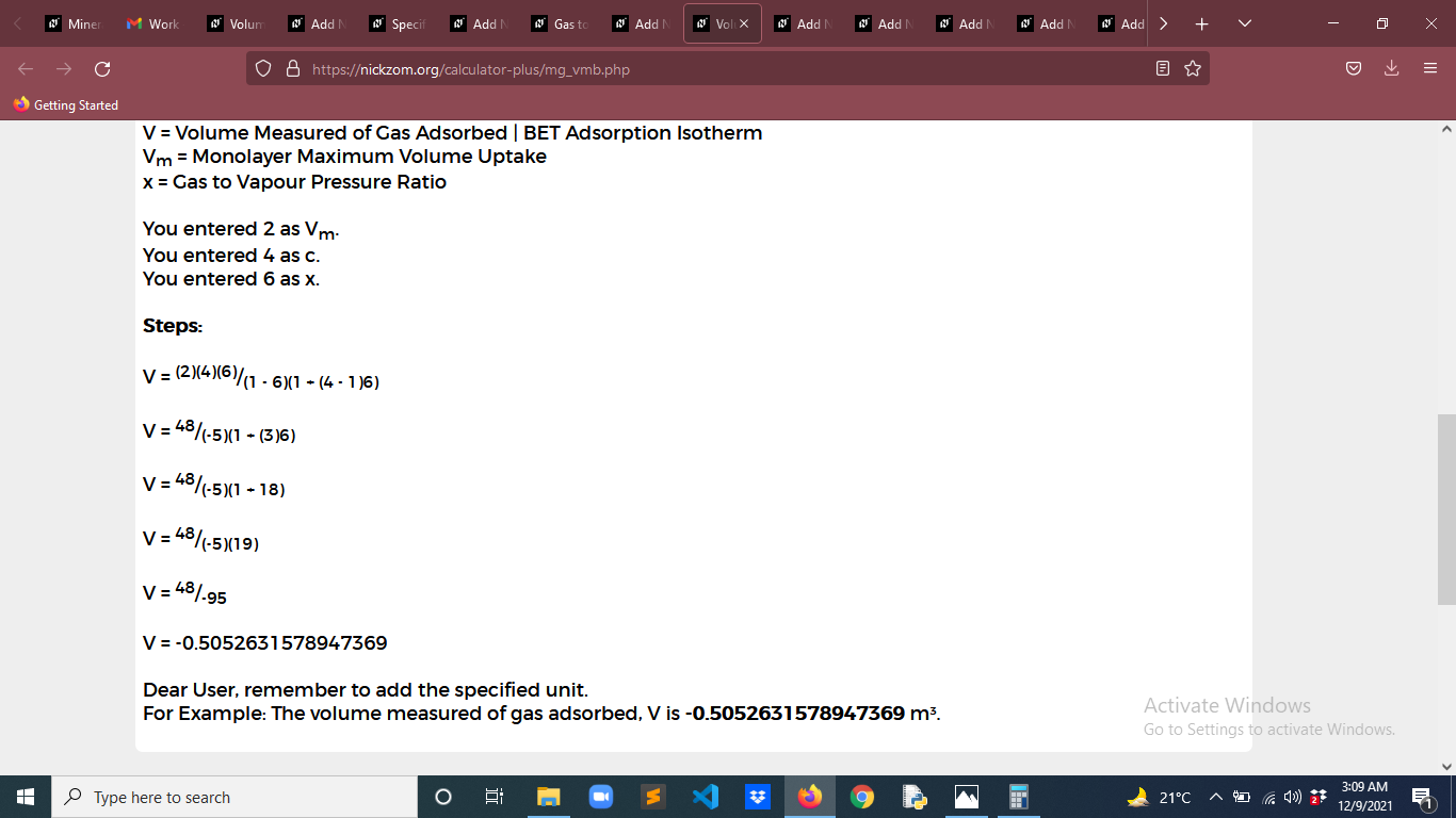 How to Calculate and Solve for Volume Measured of Gas Adsorbed | BET Adsorption Isotherm | Mineral Processing