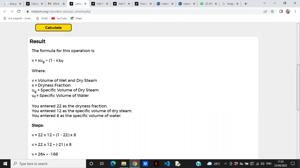How to Calculate and Solve for Volume of Wet and Dry Steam | Enthalpy