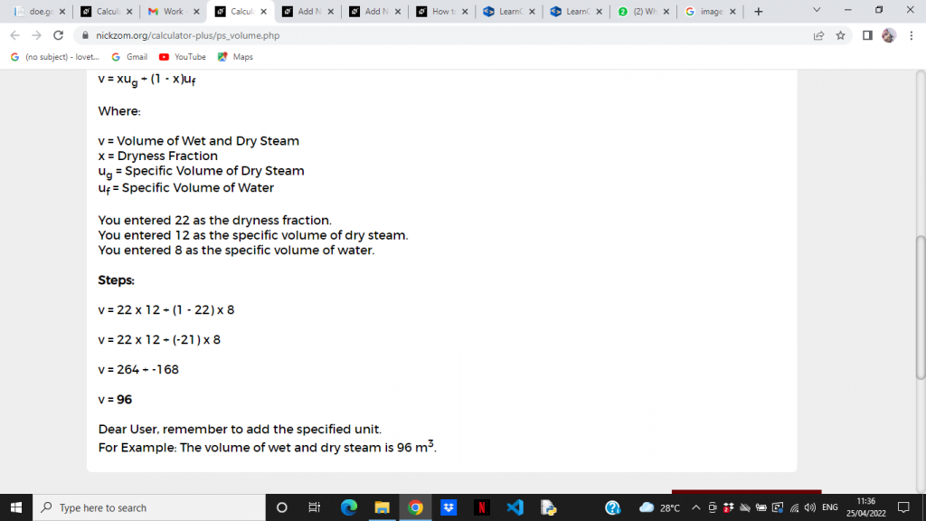 How to Calculate and Solve for Volume of Wet and Dry Steam | Enthalpy