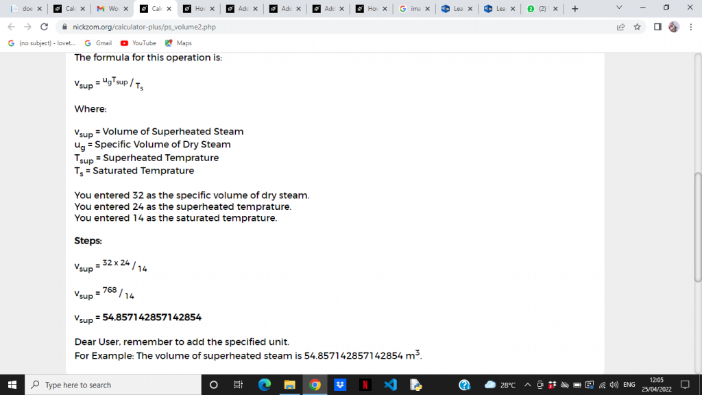 How to Calculate and Solve for Volume of Superheated Steam | Enthalpy