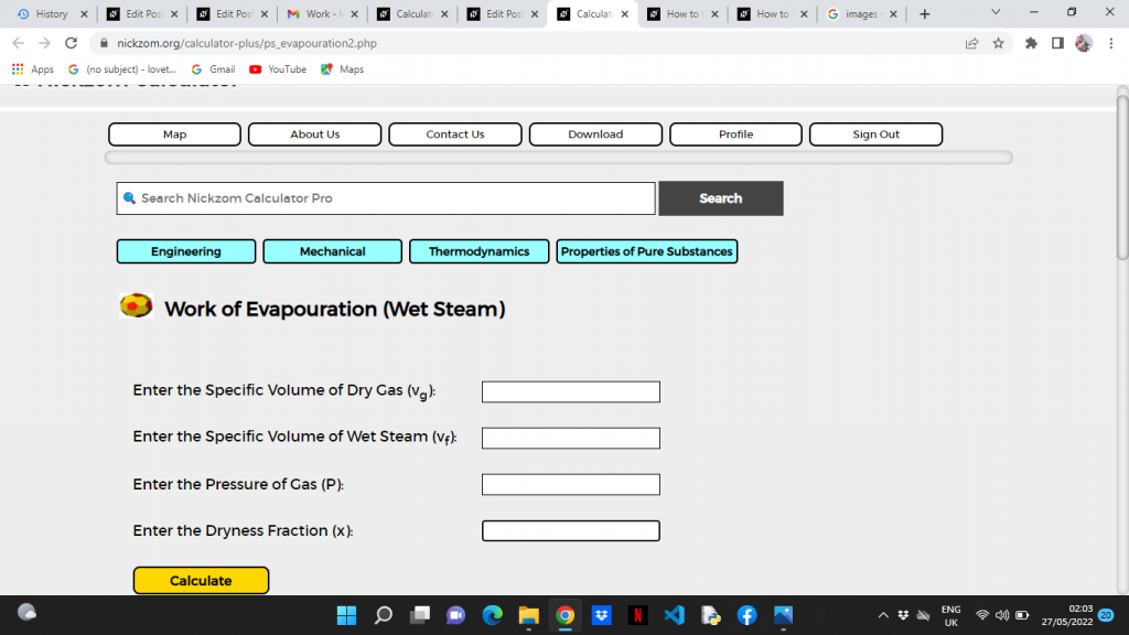 How to Calculate and Solve for Work of Evapouration (wet steam) | Enthalpy