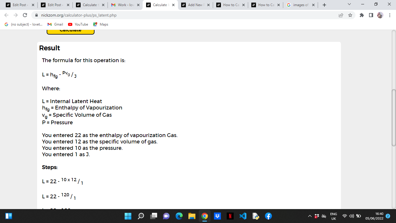 How to Calculate and Solve for Internal Latent Heat | Enthalpy