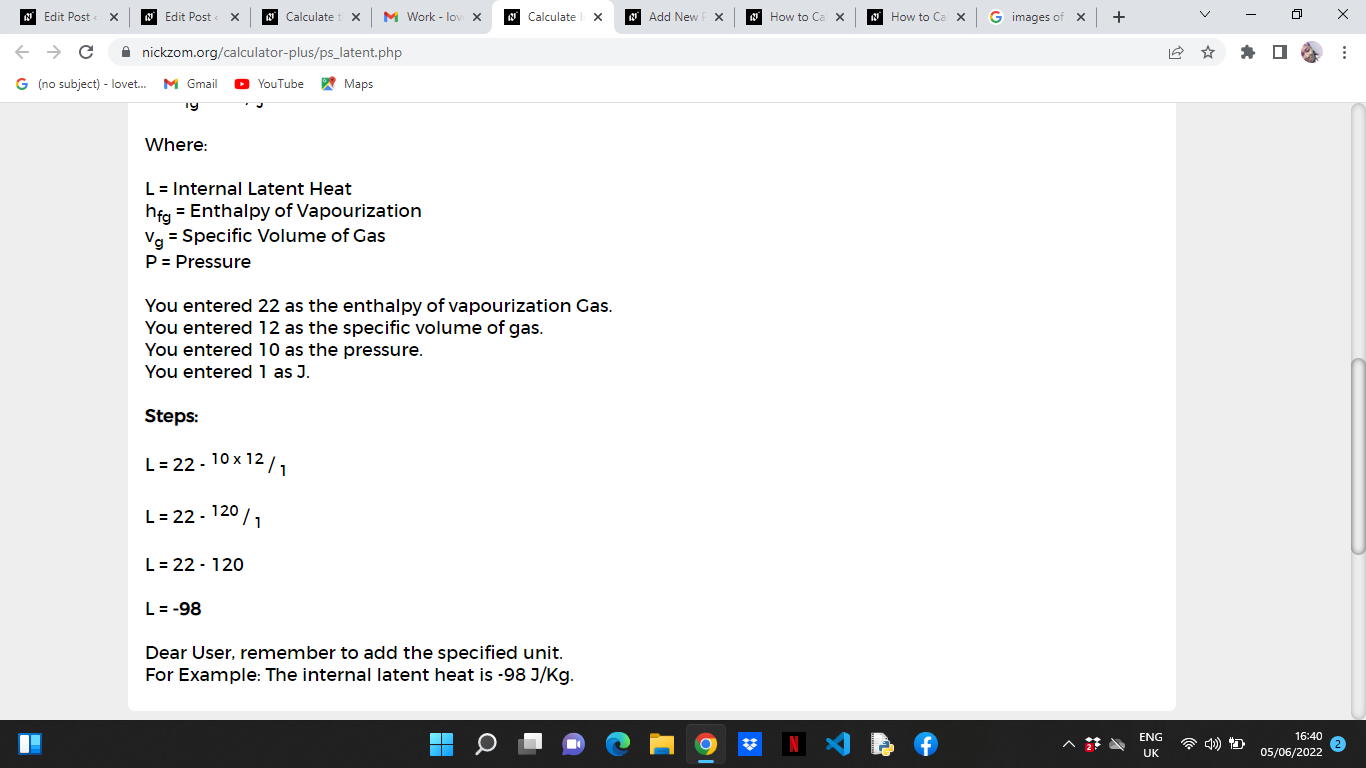 How to Calculate and Solve for Internal Latent Heat | Enthalpy
