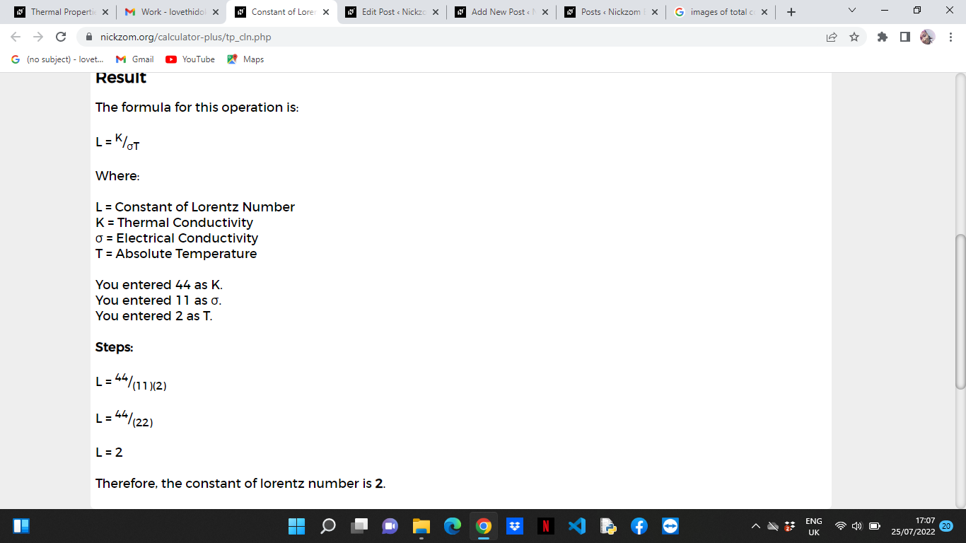 How to Calculate and Solve for Constant of Lorentz Number | Thermal Properties