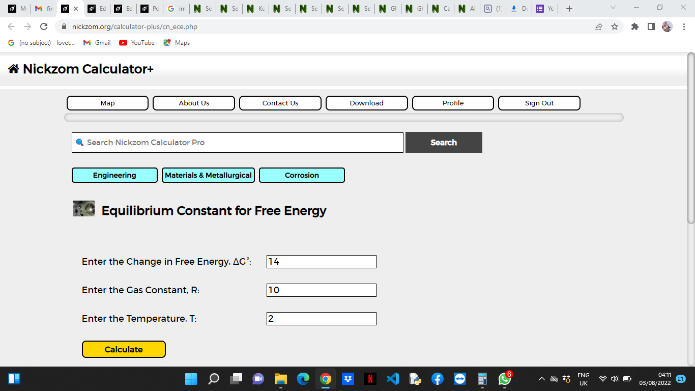 How to Calculate and Solve for Equilibrium Constant for Free Energy | Corrosion