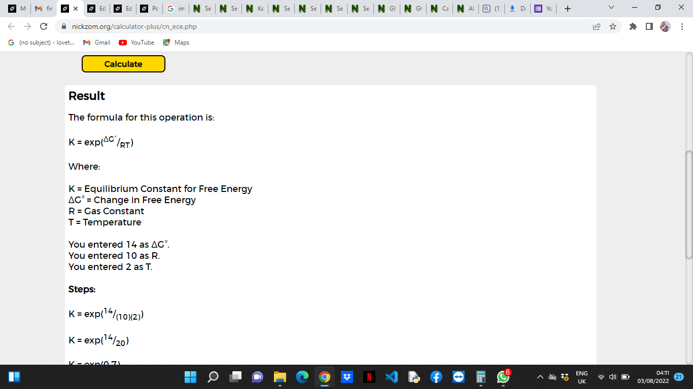 How to Calculate and Solve for Equilibrium Constant for Free Energy | Corrosion