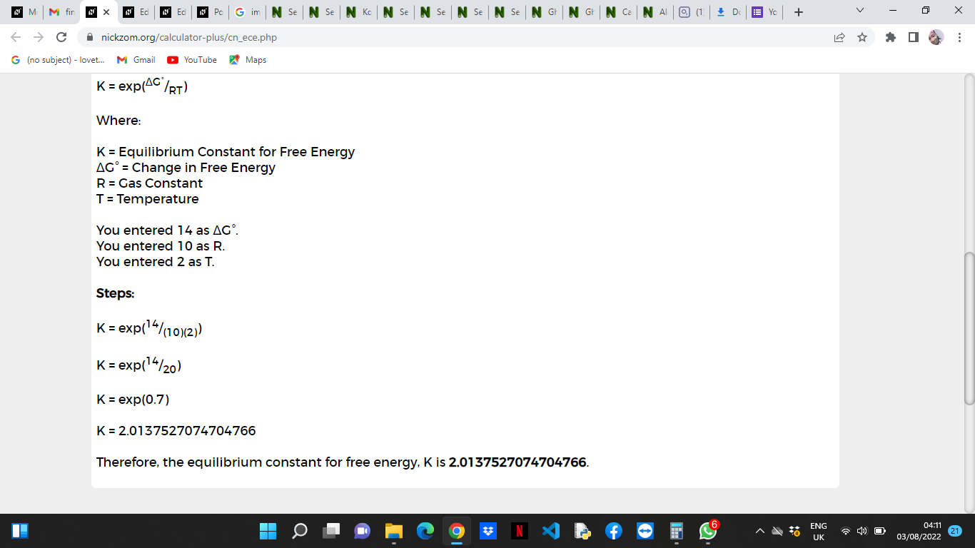 How to Calculate and Solve for Equilibrium Constant for Free Energy | Corrosion