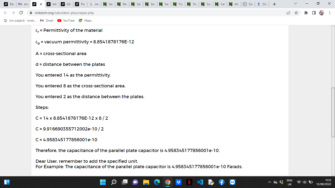 How to Calculate and Solve for Capacitance of Parallel Plates | Electrical Properties