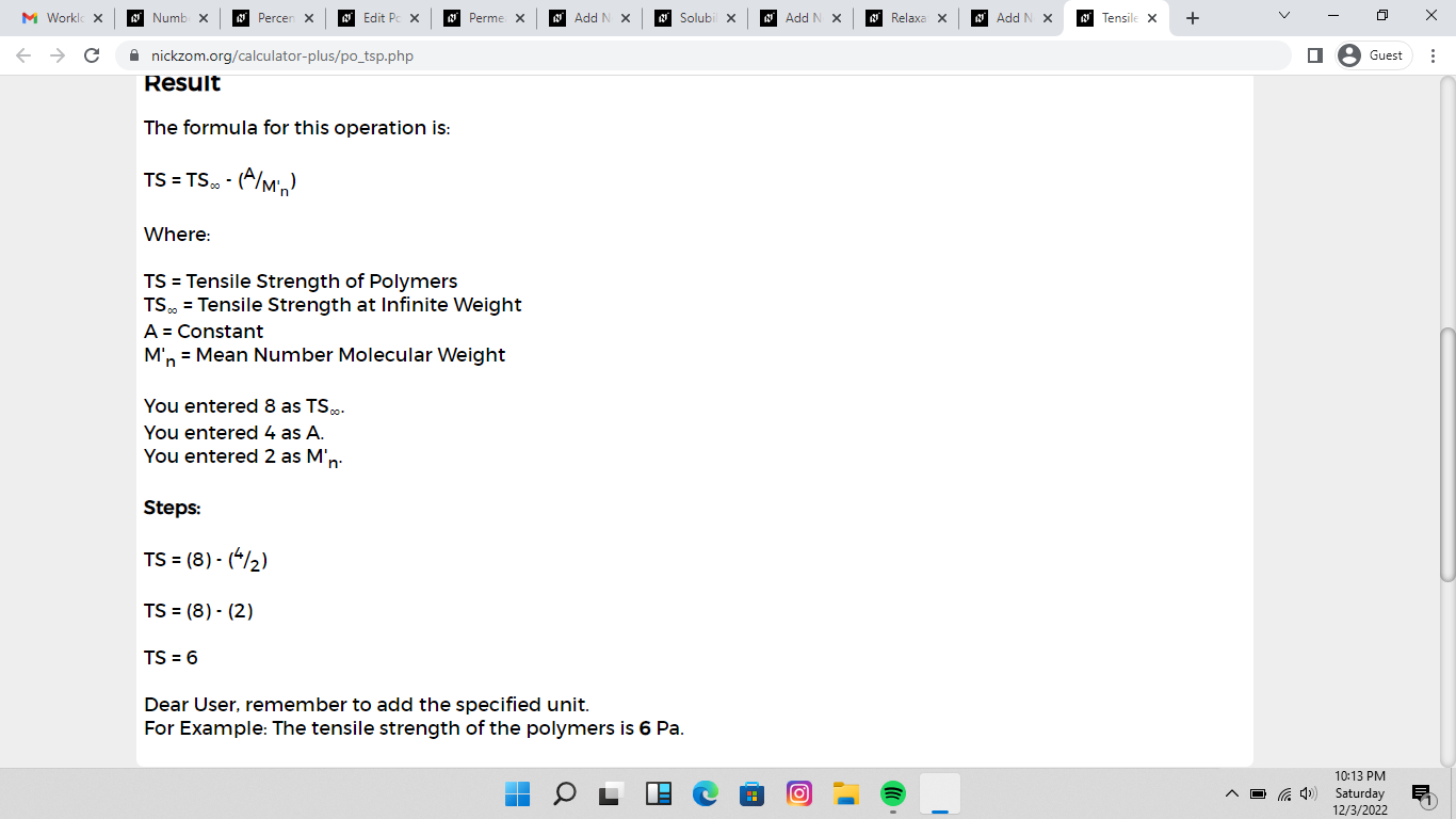 How to Calculate and Solve for Tensile Strength of Polymers | Polymer