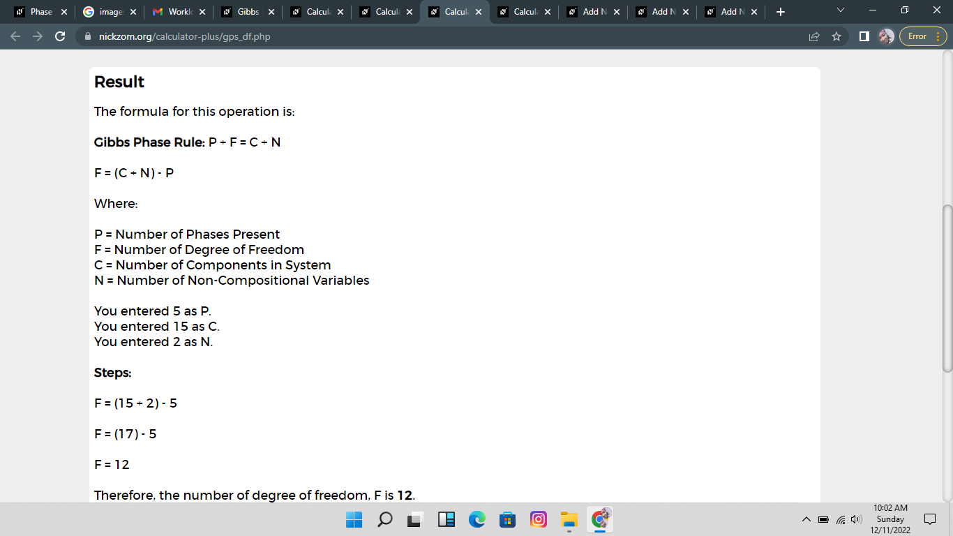 How to Calculate and Solve for Calculate the Number of Degree of Freedom | Gibbs Phase Rule