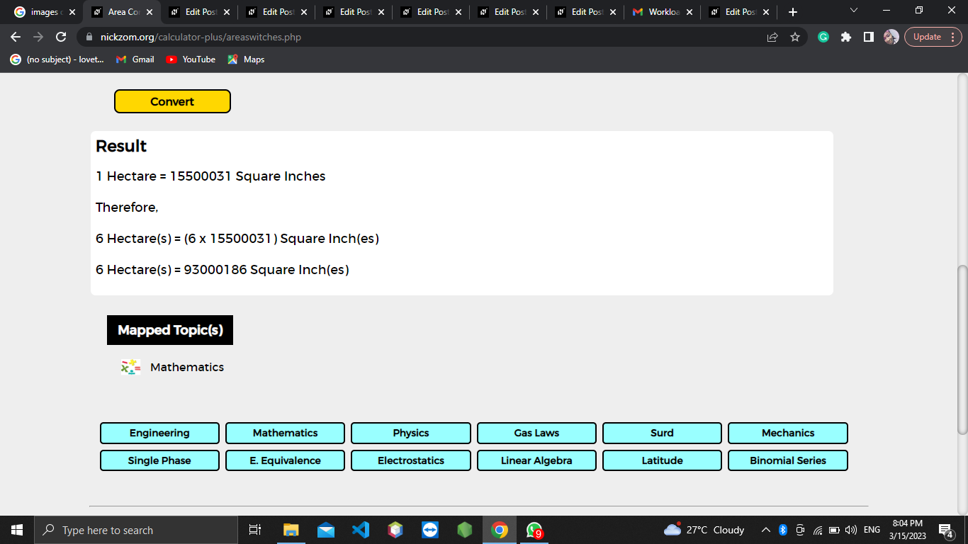 How to Convert Hectares to Square Inches | Area Units