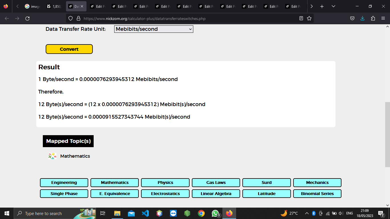 How to Convert Bytes/second to Mebibits/second | Data Transfer Rate Units