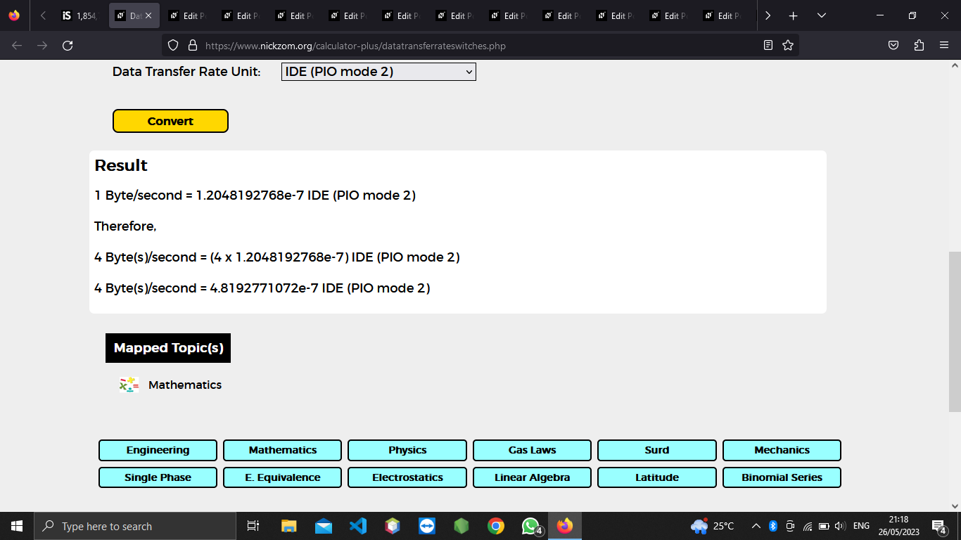 How to Convert Bytes/second to IDE (PIO mode 2) | Data Transfer Rate Units