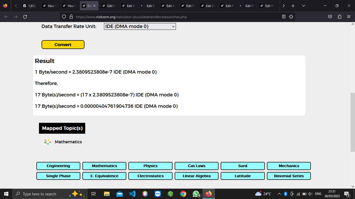 How to Convert Bytes/second to IDE (DMA mode 0) | Data Transfer Rate Units