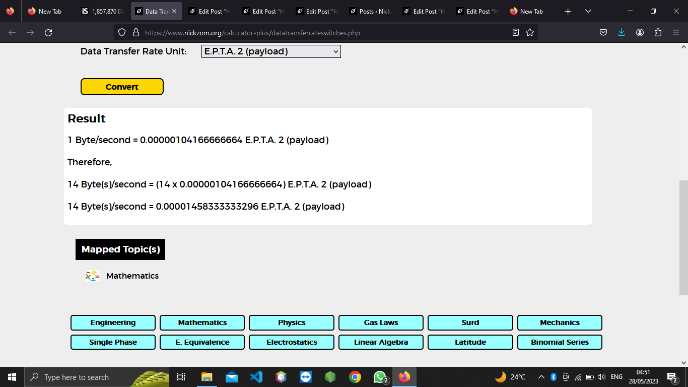 How to Convert Bytes/second to E.P.T.A 2 (payload) | Data Transfer Rate Units
