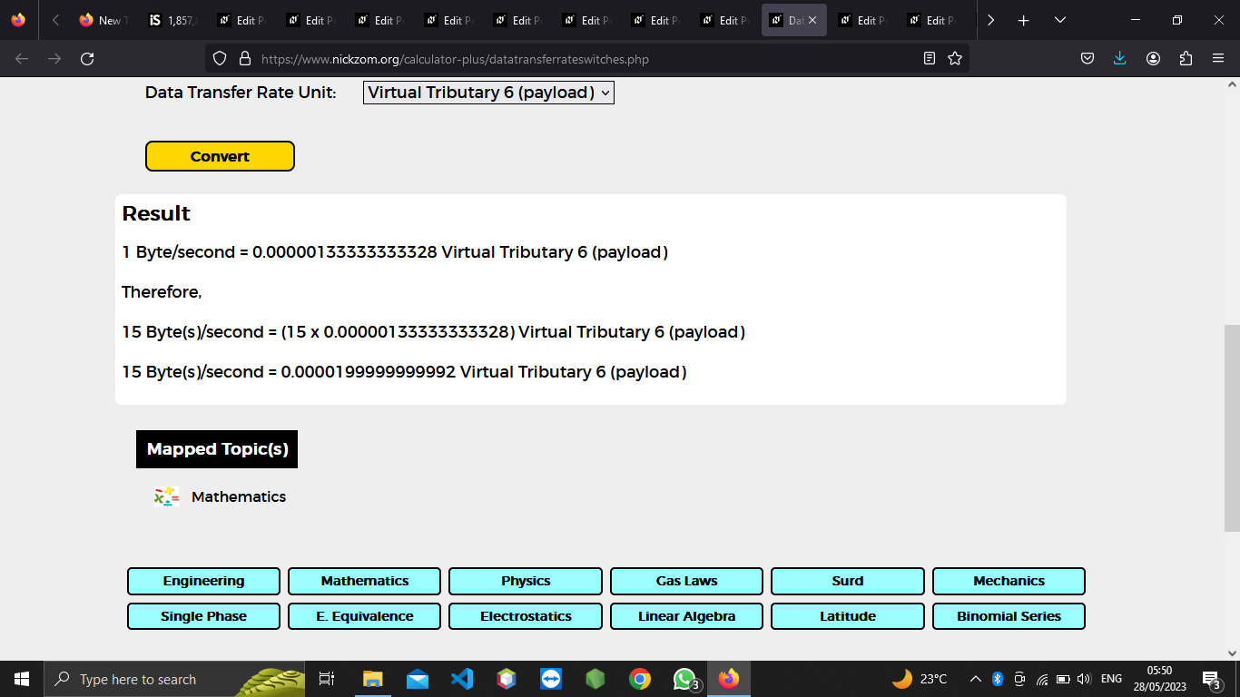 How to Convert Bytes/second to Virtual Tributary 6 (payload) | Data Transfer Rate Units