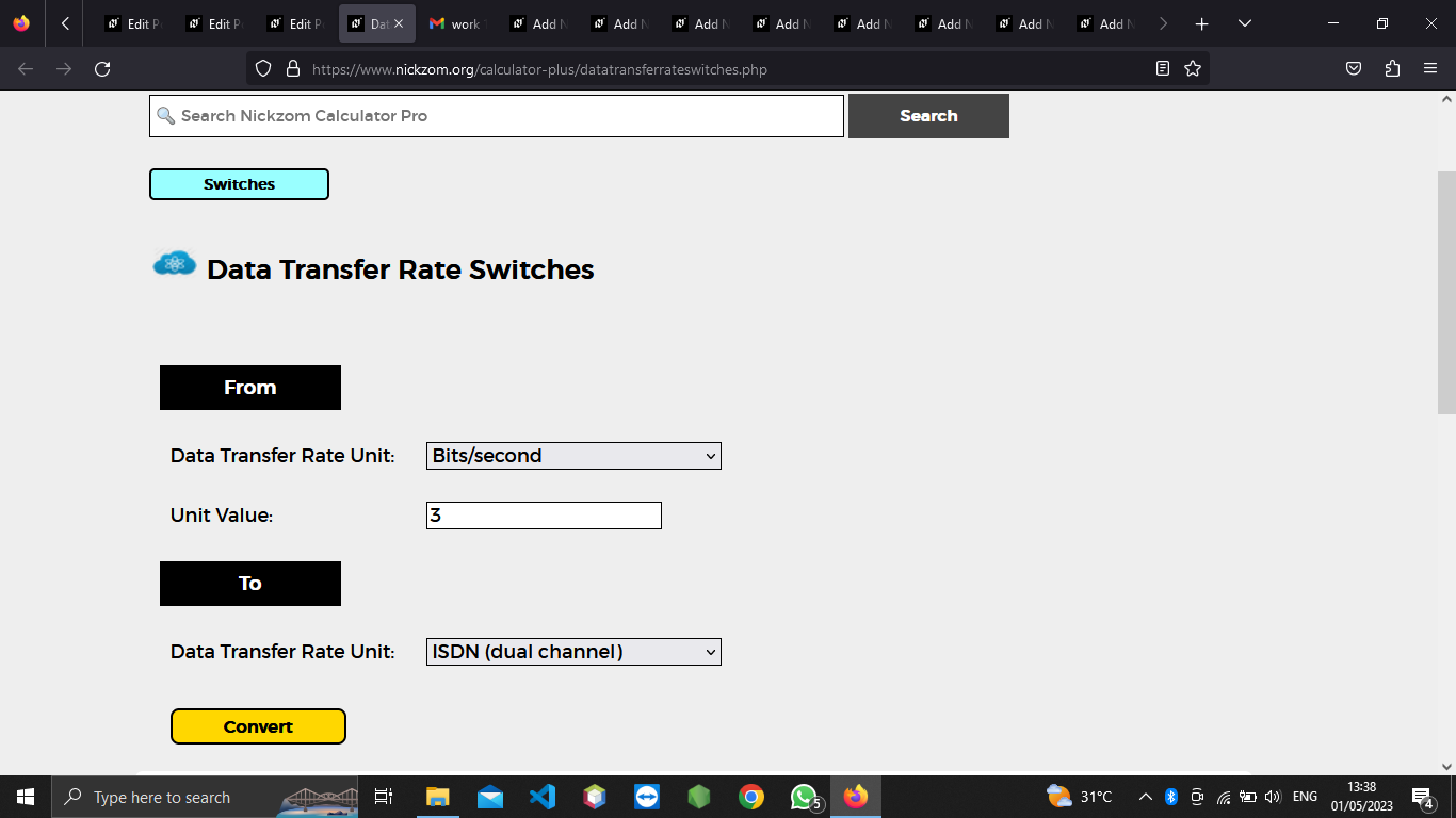 How to Convert Bits/second to ISDN (dual channel) | Data Transfer Rate Units