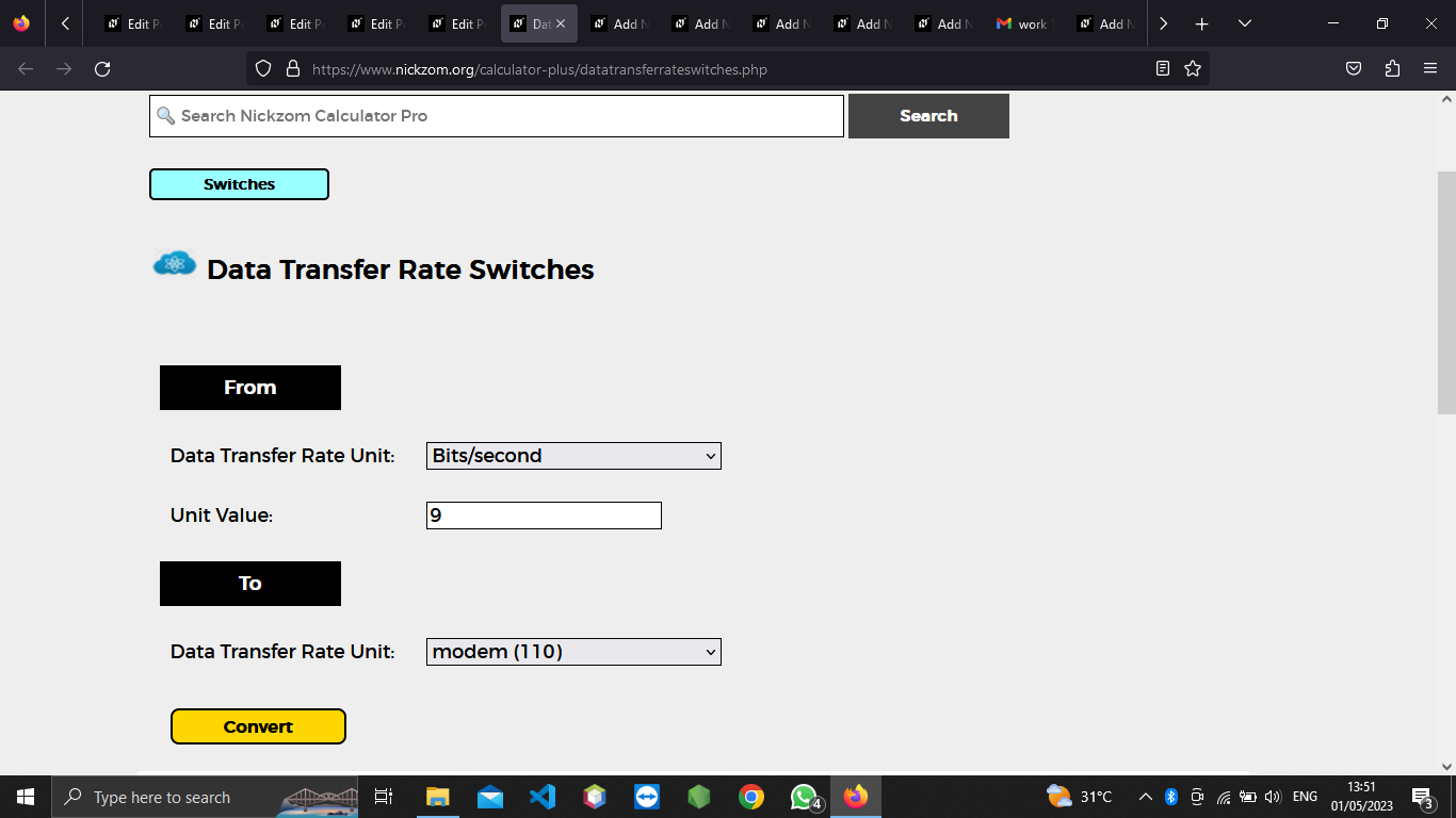 How to Convert Bits/second to Modem (110) | Data Transfer Rate Units