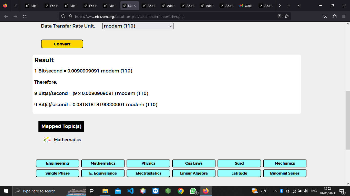 How to Convert Bits/second to Modem (110) | Data Transfer Rate Units
