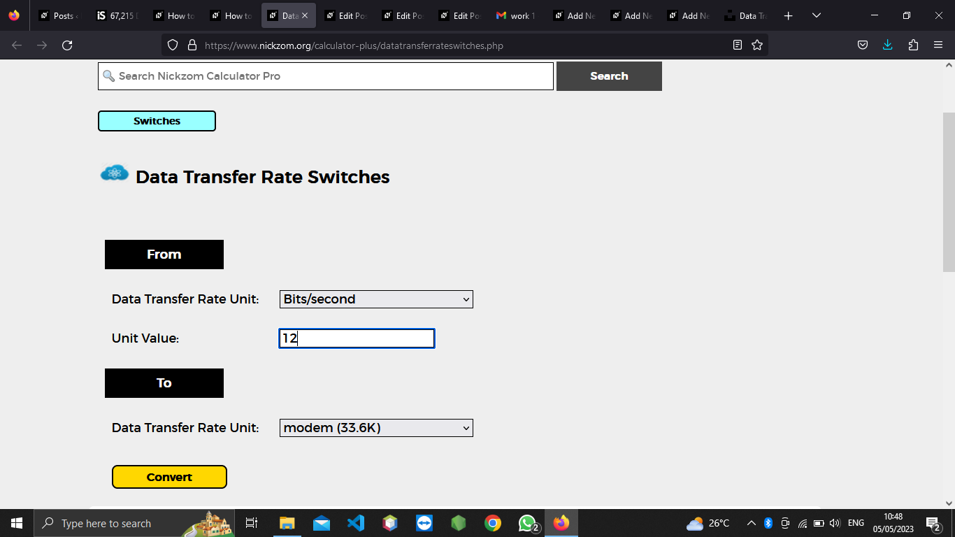 How to Convert Bits/second to Modem (33.6k) | Data Transfer Rate Units