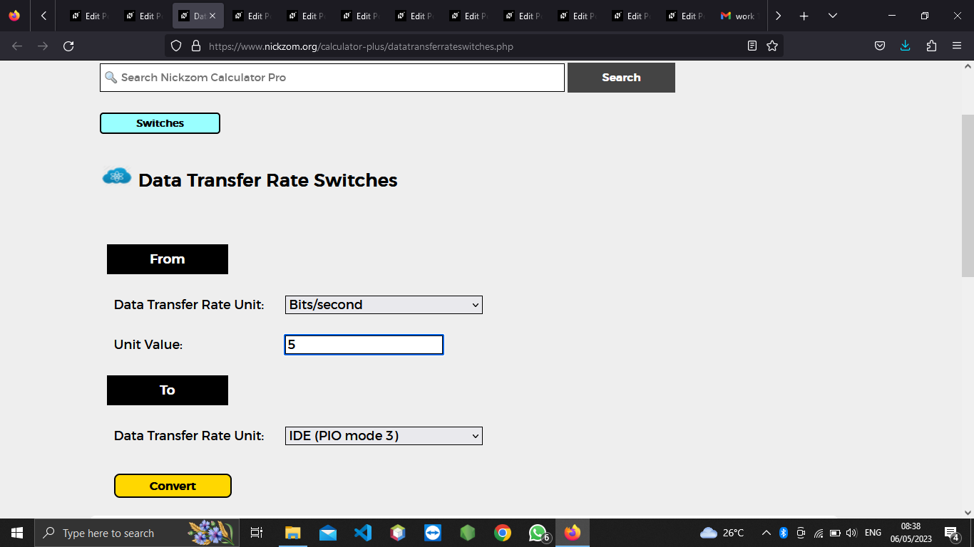 How to Convert Bits/second to IDE (PIO mode 3) | Data Transfer Rate Units
