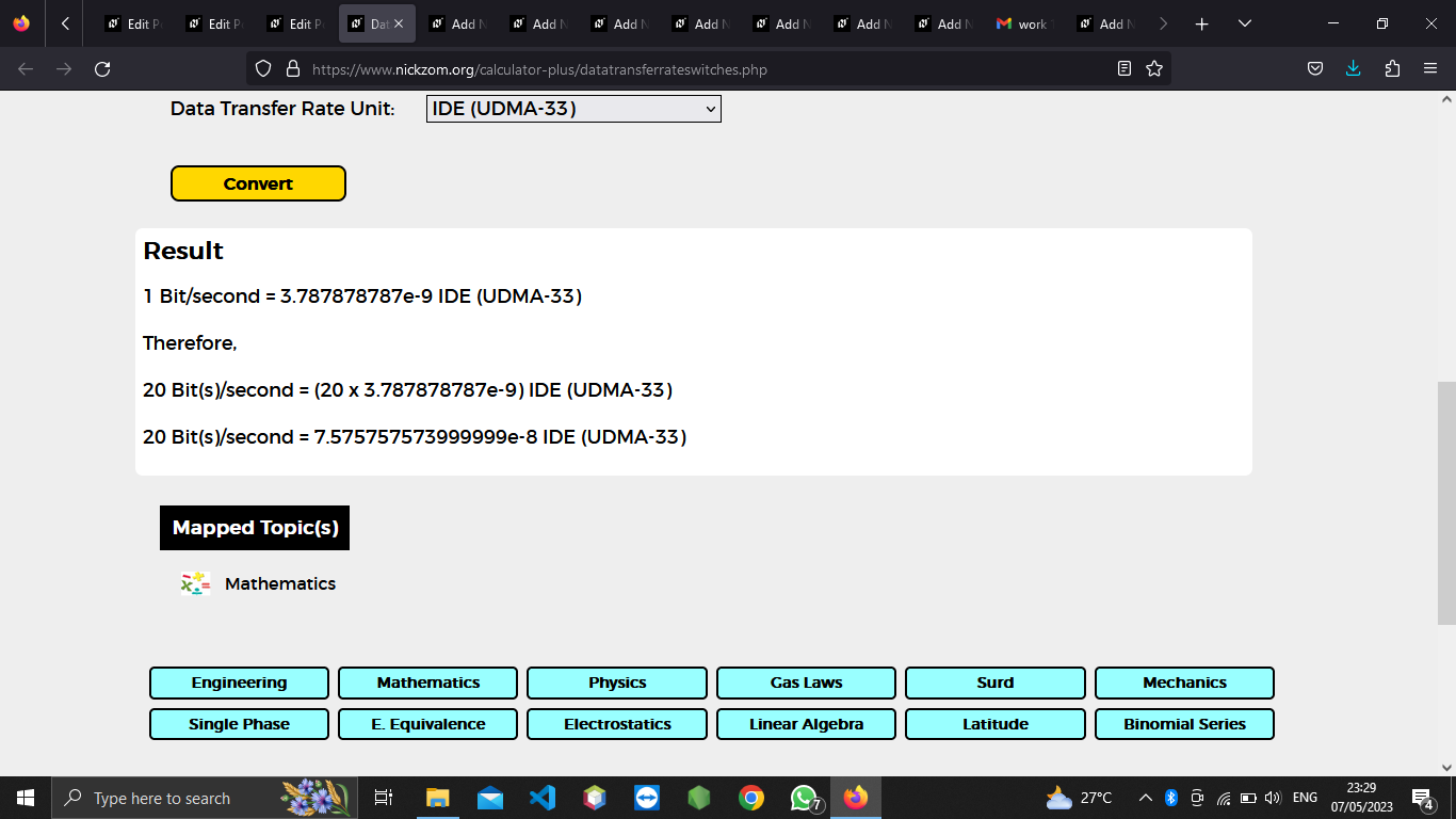 How to Convert Bits/second to IDE (UDMA-33) | Data Transfer Rate Units