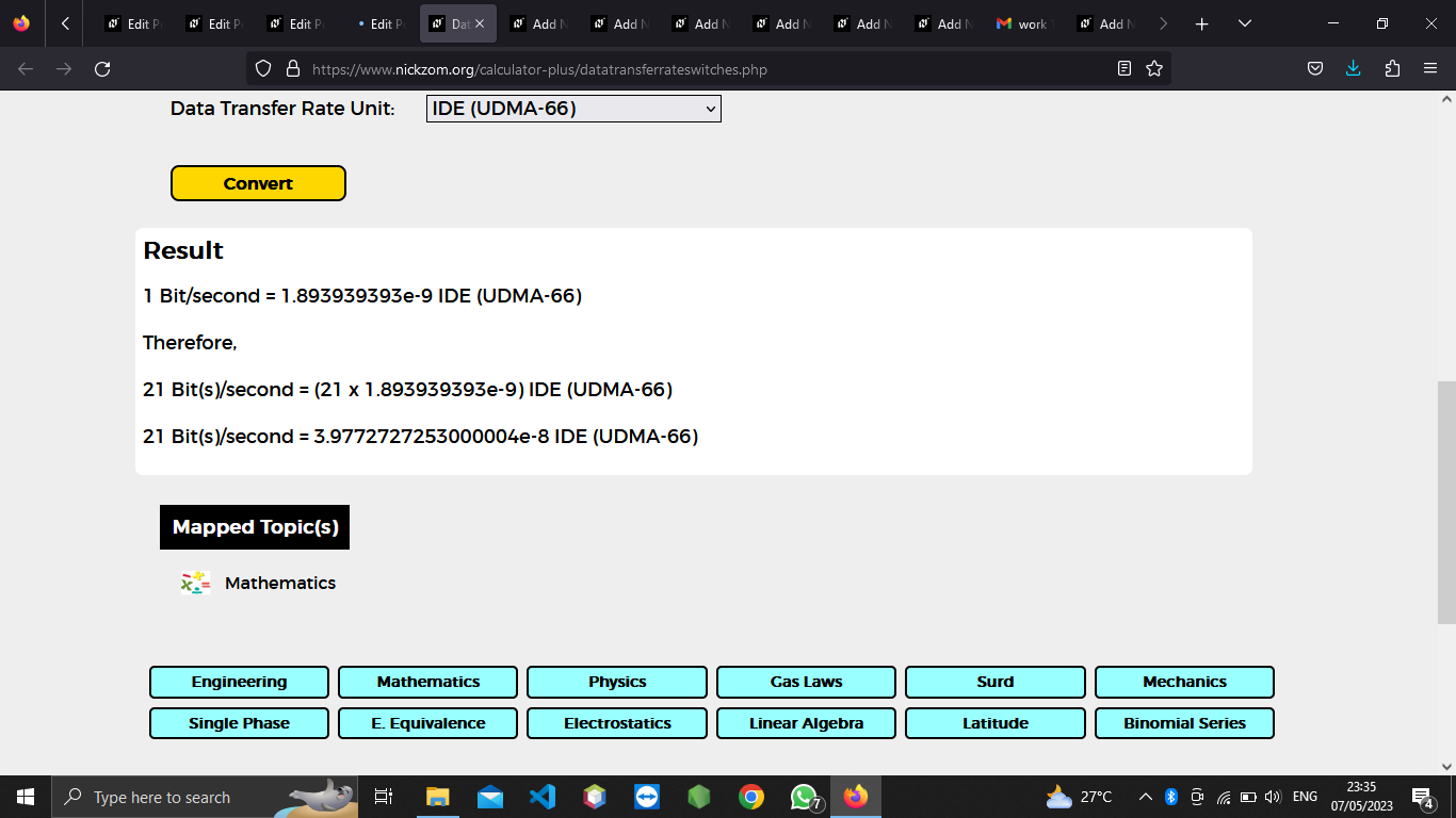 How to Convert Bits/second to IDE (UDMA-66) | Data Transfer Rate Units