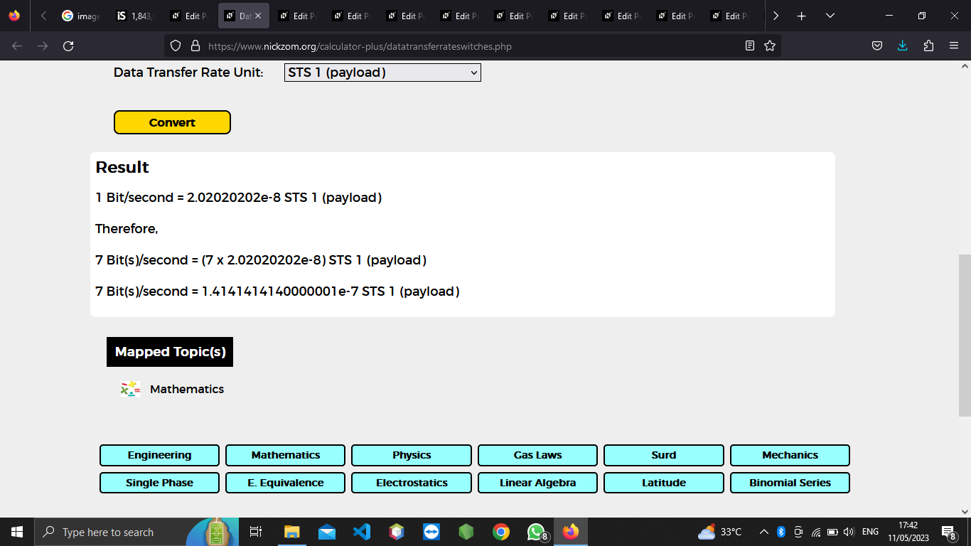 How to Convert Bits/second to STS 1 (payload) | Data Transfer Rate Units